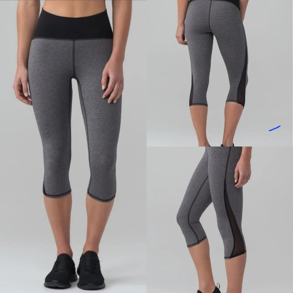 Lululemon Train Times Crop 17"  Heathered Black / Black Size 4 - Picture 1 of 15